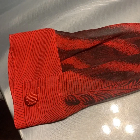 Vera Cristina Red Floral Print Sheer Silk Tunic Size M - Picture 6 of 8